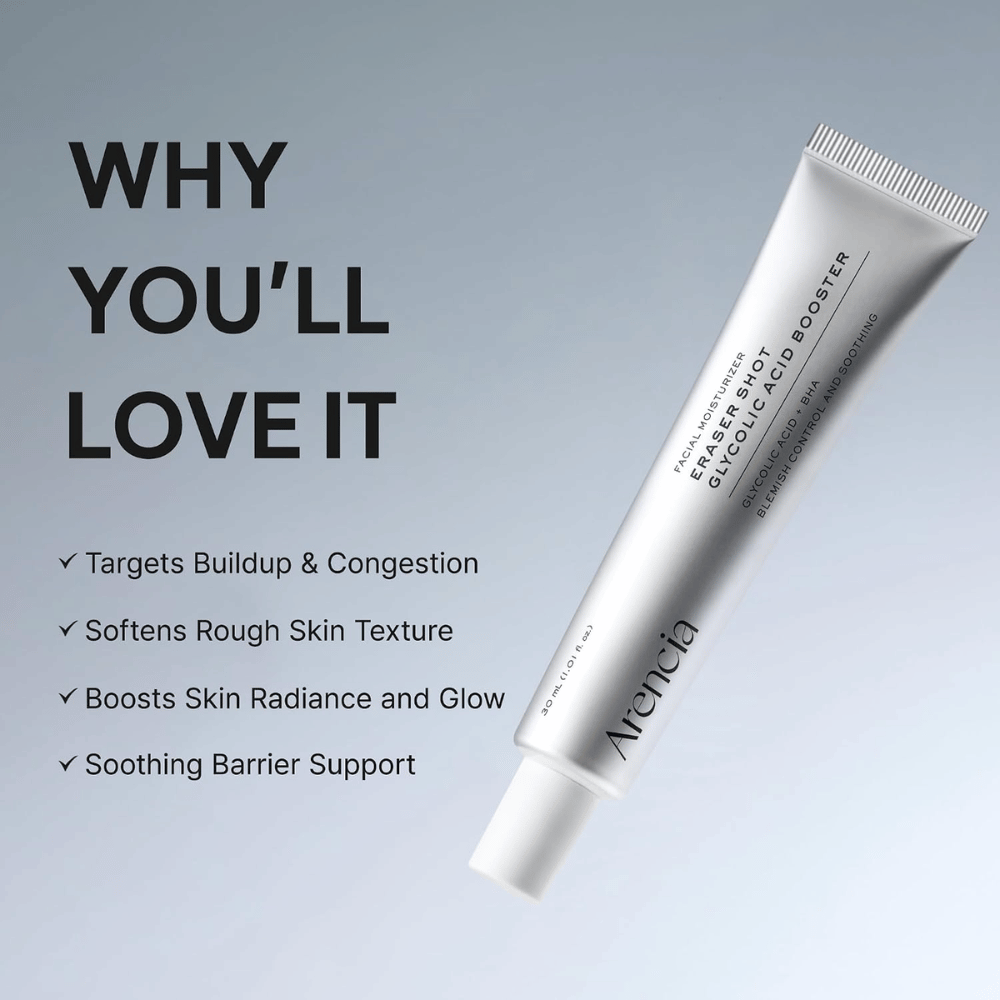 Arencia Eraser Shot Glycolic Acid Booster – απολεπιστικό booster που εξομαλύνει την υφή του δέρματος και χαρίζει λάμψη