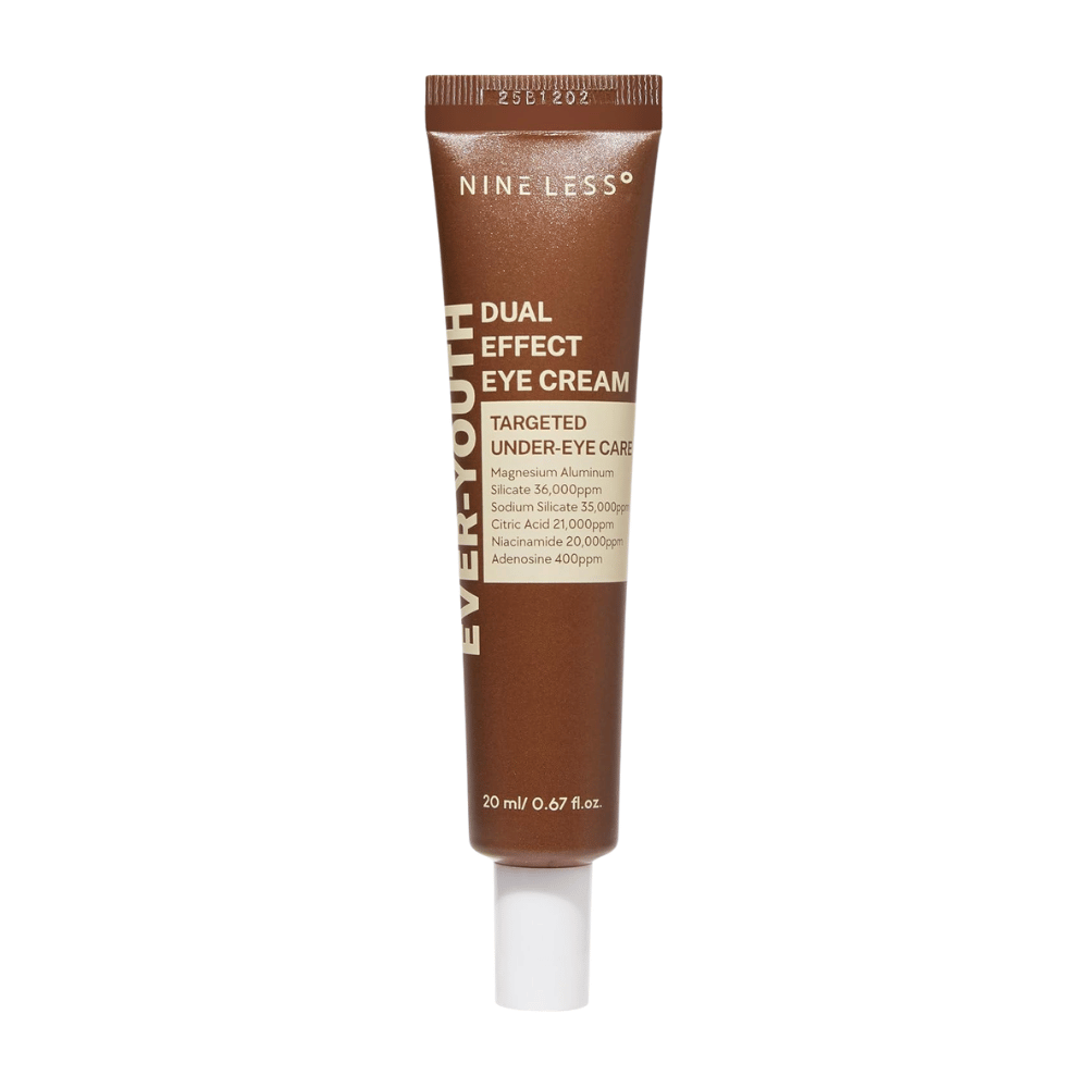 NINE LESS Ever-Youth Dual Effect Eye Cream 20 ml – εικόνα προϊόντος κρέμας ματιών σε καφέ σωληνάριο