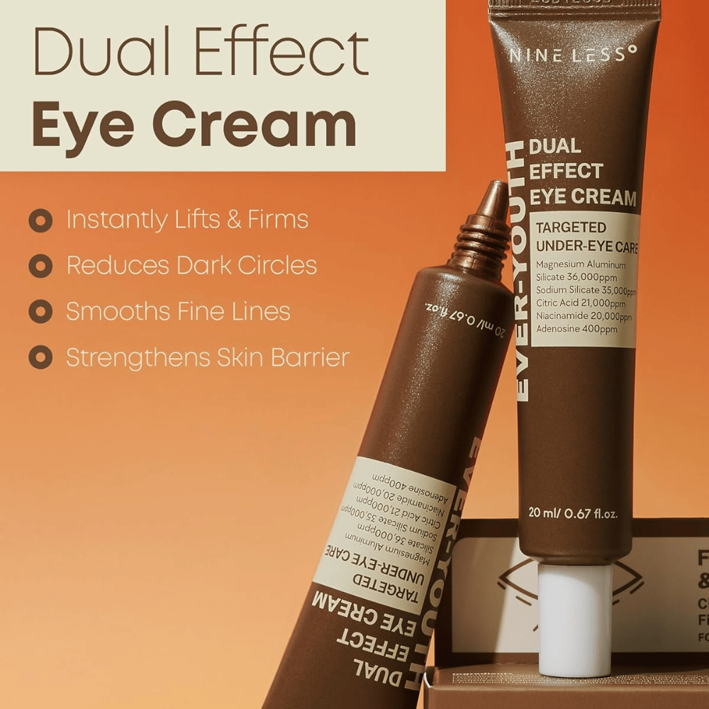 NINE LESS Ever-Youth Dual Effect Eye Cream – συσφιγκτική κρέμα ματιών για μαύρους κύκλους, λεπτές γραμμές και τον επιδερμικό φραγμό