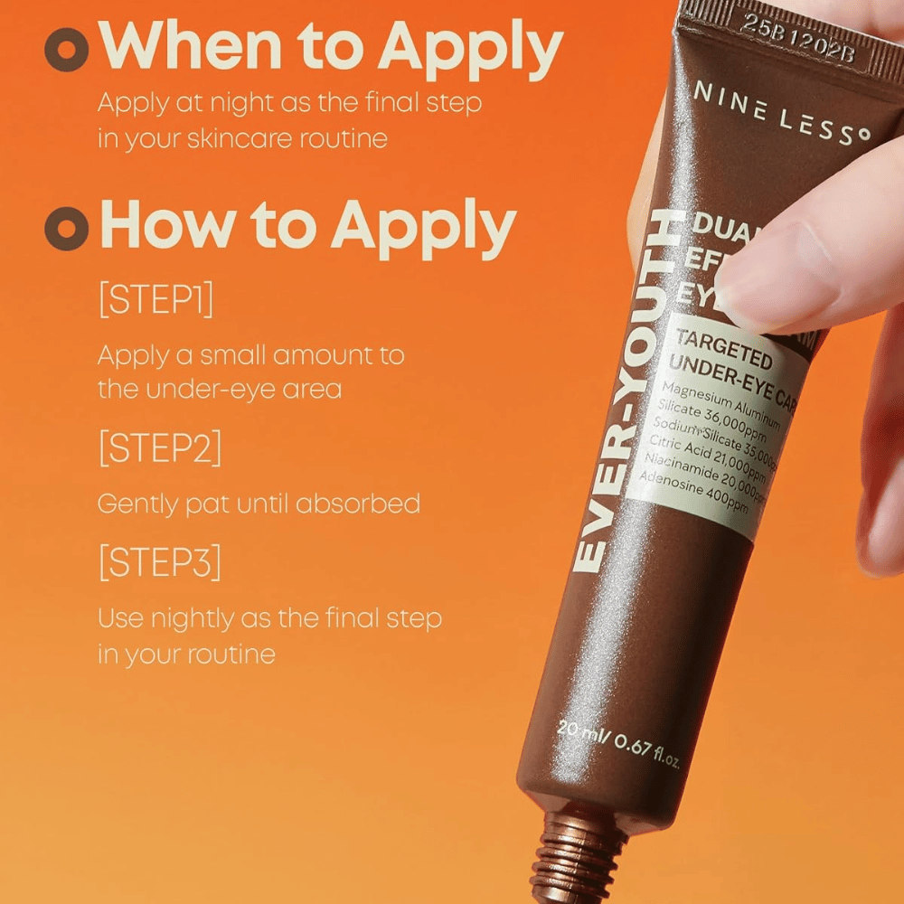 NINE LESS Ever-Youth Dual Effect Eye Cream – εφαρμογή κρέμας ματιών ως το τελευταίο βήμα της βραδινής ρουτίνας