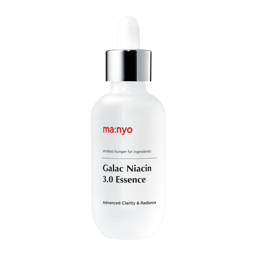 Κοντινό πλάνο στο Ma:nyo Galac Niacin 3.0 Essence – προηγμένη φόρμουλα που συνδυάζει γαλακτομύκητες και νιασιναμίδη για πιο καθαρό, ομοιόμορφο και υγιές δέρμα.