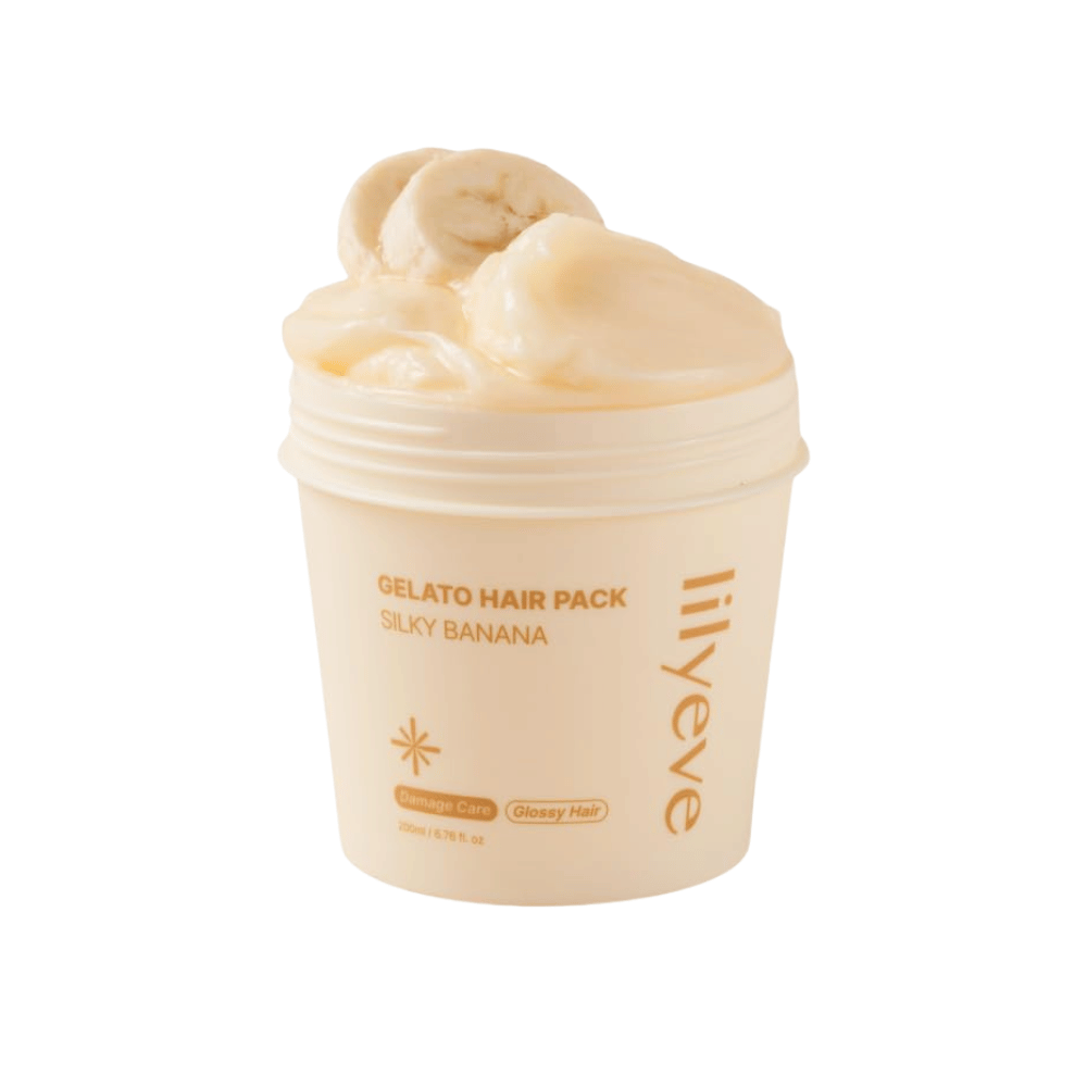 LILYEVE Gelato Hair Pack Silky Banana 200 ml – κρεμώδης μάσκα μαλλιών για ταλαιπωρημένα μαλλιά με έμφαση στην απαλότητα και τη λάμψη.