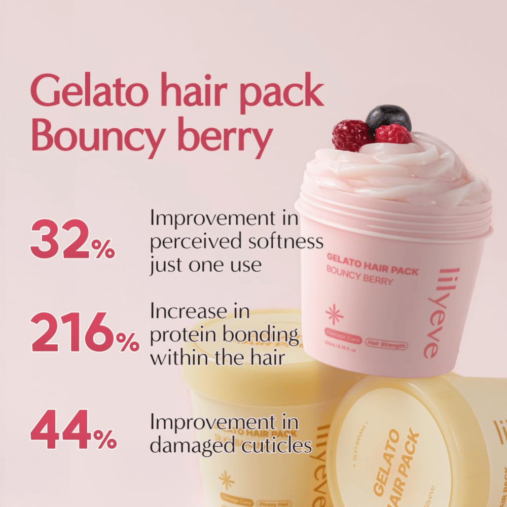 LILYEVE Gelato Hair Pack Bouncy Berry – ενδυναμωτική πρωτεϊνική μάσκα για πιο απαλά μαλλιά και φροντίδα των ταλαιπωρημένων τριχών.