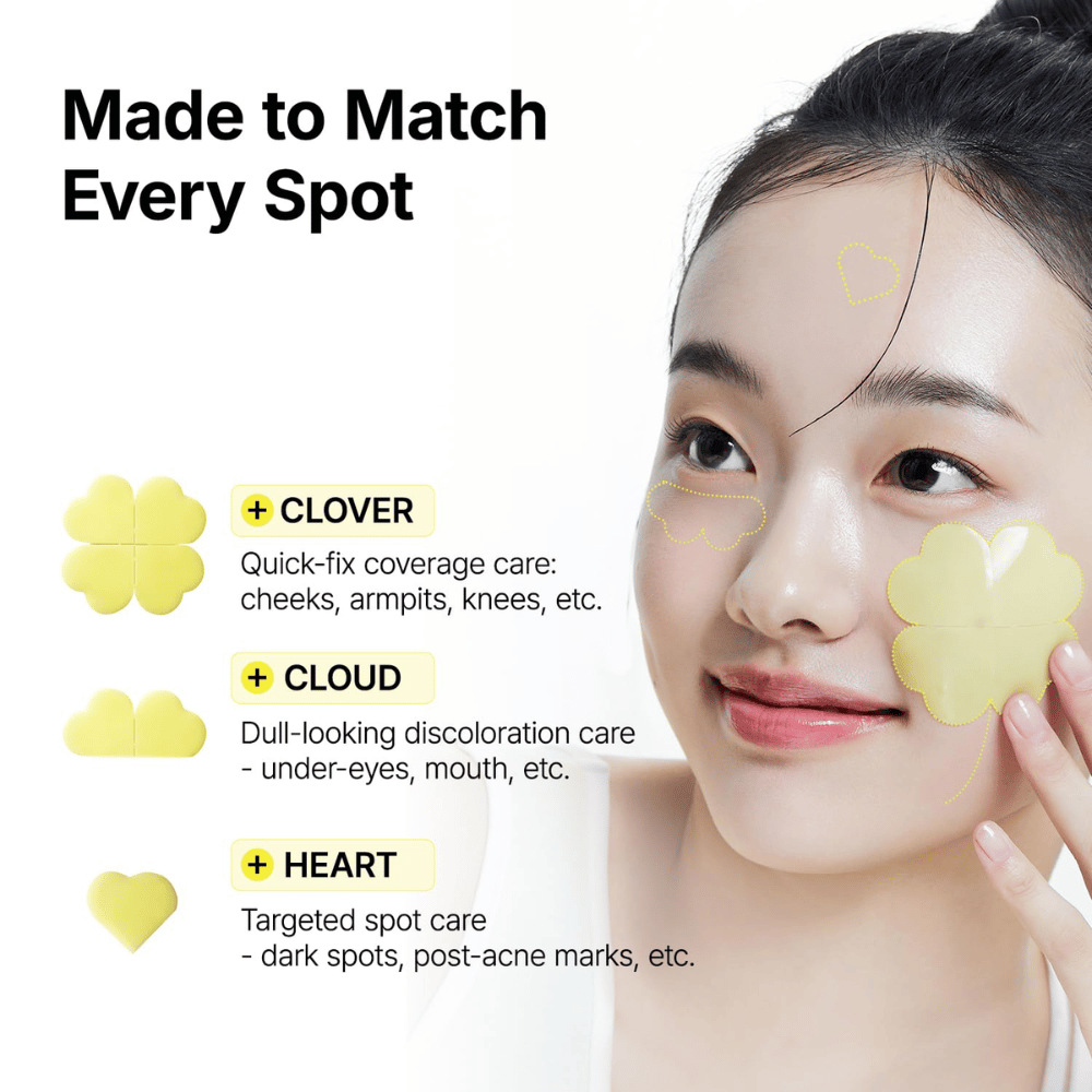 Ma:nyo Glutathione 7 Dark Spot Serum Patch με επιθέματα σε σχήμα τριφυλλιού, σύννεφου και καρδιάς για στοχευμένη θεραπεία διαφορετικών περιοχών του δέρματος