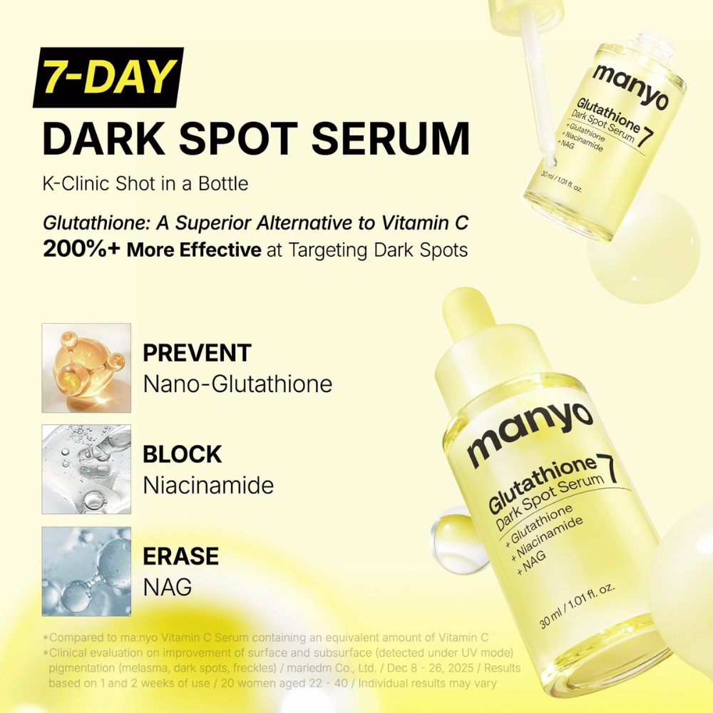 Ma:nyo Glutathione 7 Dark Spot Serum για εντατική αντιμετώπιση των κηλίδων μελάγχρωσης με γλουταθειόνη, νιασιναμίδη και NAG