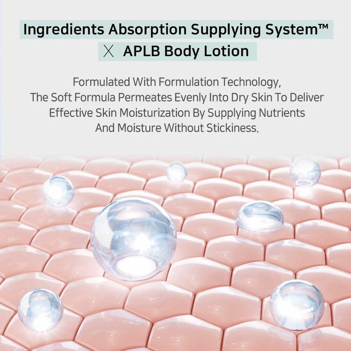 APLB body lotion με Ingredients Absorption Supplying System που διεισδύει στο δέρμα και προσφέρει εντατική ενυδάτωση χωρίς κολλώδη αίσθηση