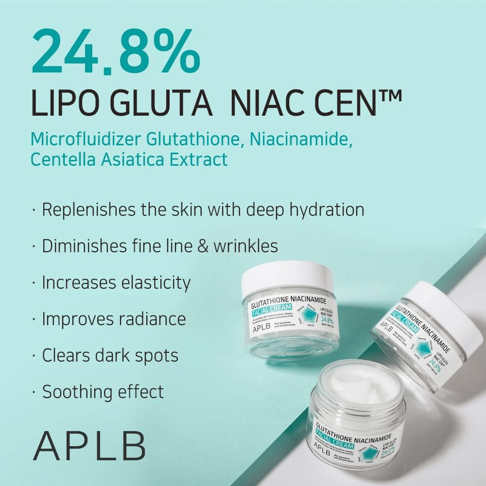 APLB Glutathione Niacinamide Facial Cream 24,8% Lipo Gluta Niac Cent με βαθιά ενυδάτωση, αντιγηραντική δράση και βελτιωμένο τόνο επιδερμίδας
