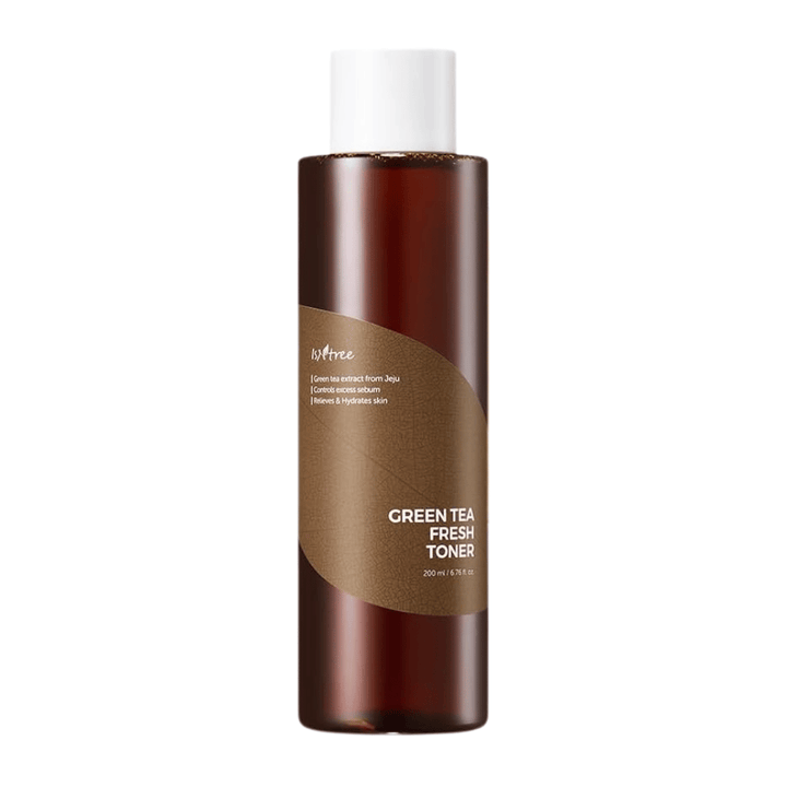 Εικόνα προϊόντος του Isntree Green Tea Fresh Toner σε λευκό φόντο. Το τονωτικό που εξισορροπεί τη λιπαρότητα με πράσινο τσάι από το Jeju βοηθά στον έλεγχο της περίσσειας σμήγματος, ενώ παράλληλα ενυδατώνει και καταπραΰνει το δέρμα.