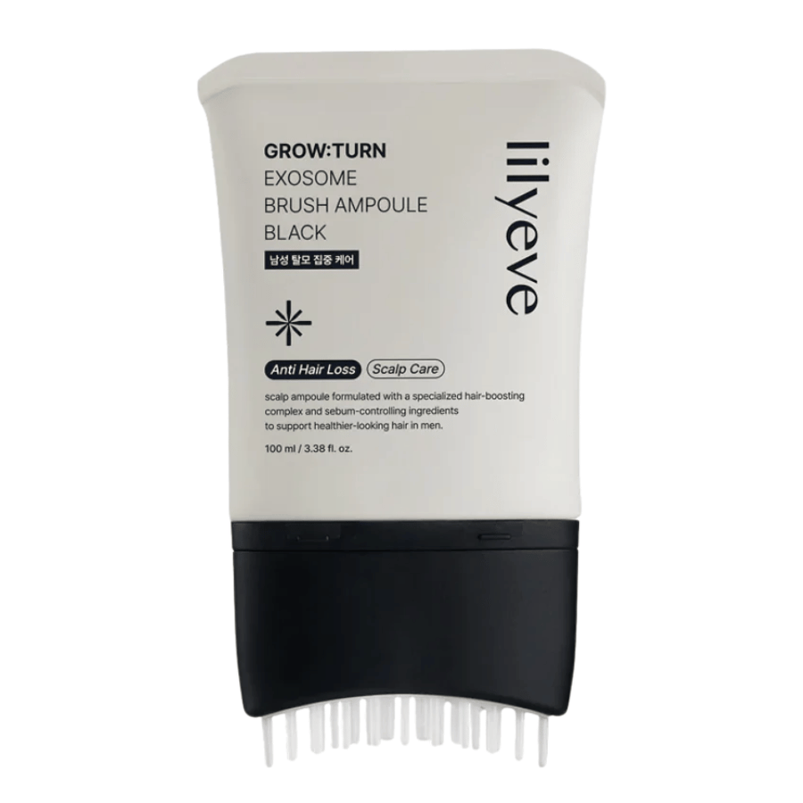 Απομονωμένη εικόνα προϊόντος του LILYEVE Grow:Turn Exosome Brush Ampoule Prime σε λευκό φόντο. Ο ενσωματωμένος εφαρμοστής με βούρτσα διευκολύνει την εφαρμογή του serum απευθείας στο τριχωτό της κεφαλής για καθημερινή φροντίδα μαλλιών και τριχωτού.