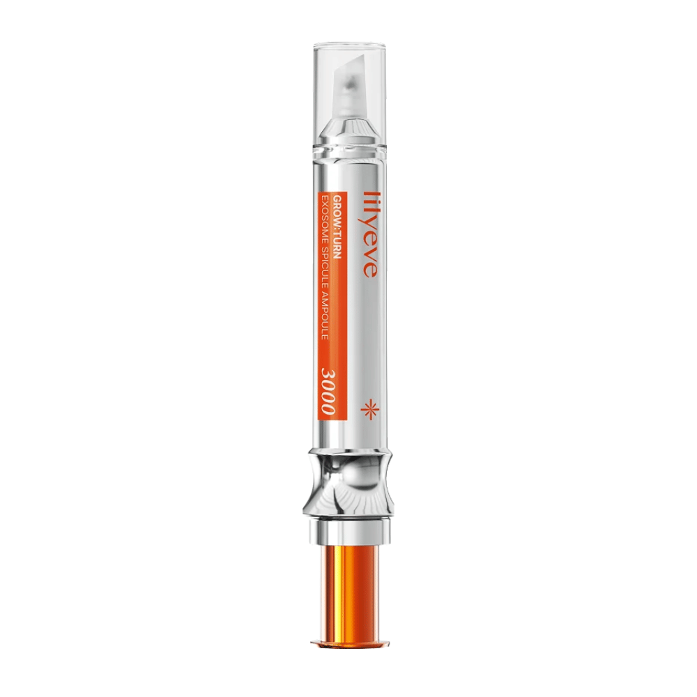 LILYEVE Grow Turn Exosome Spicule Ampoule 3000 – αμπούλα για το τριχωτό της κεφαλής με εφαρμοστή ακριβείας σε ασημί και πορτοκαλί συσκευασία.