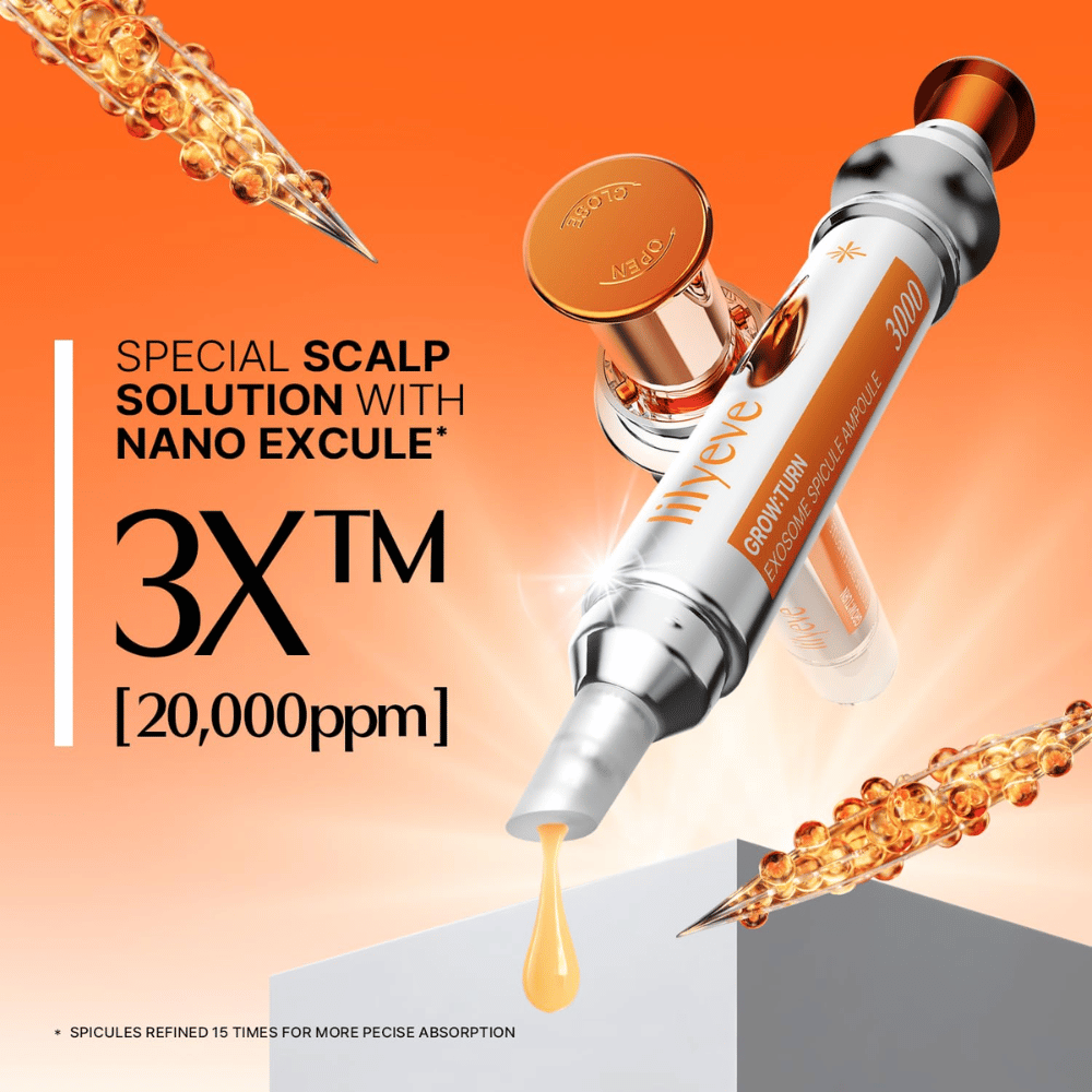 LILYEVE Grow Turn Exosome Spicule Ampoule 3000 – συμπυκνωμένη αμπούλα για το τριχωτό της κεφαλής με Nano Excule και σπίκουλες για στοχευμένη εφαρμογή.
