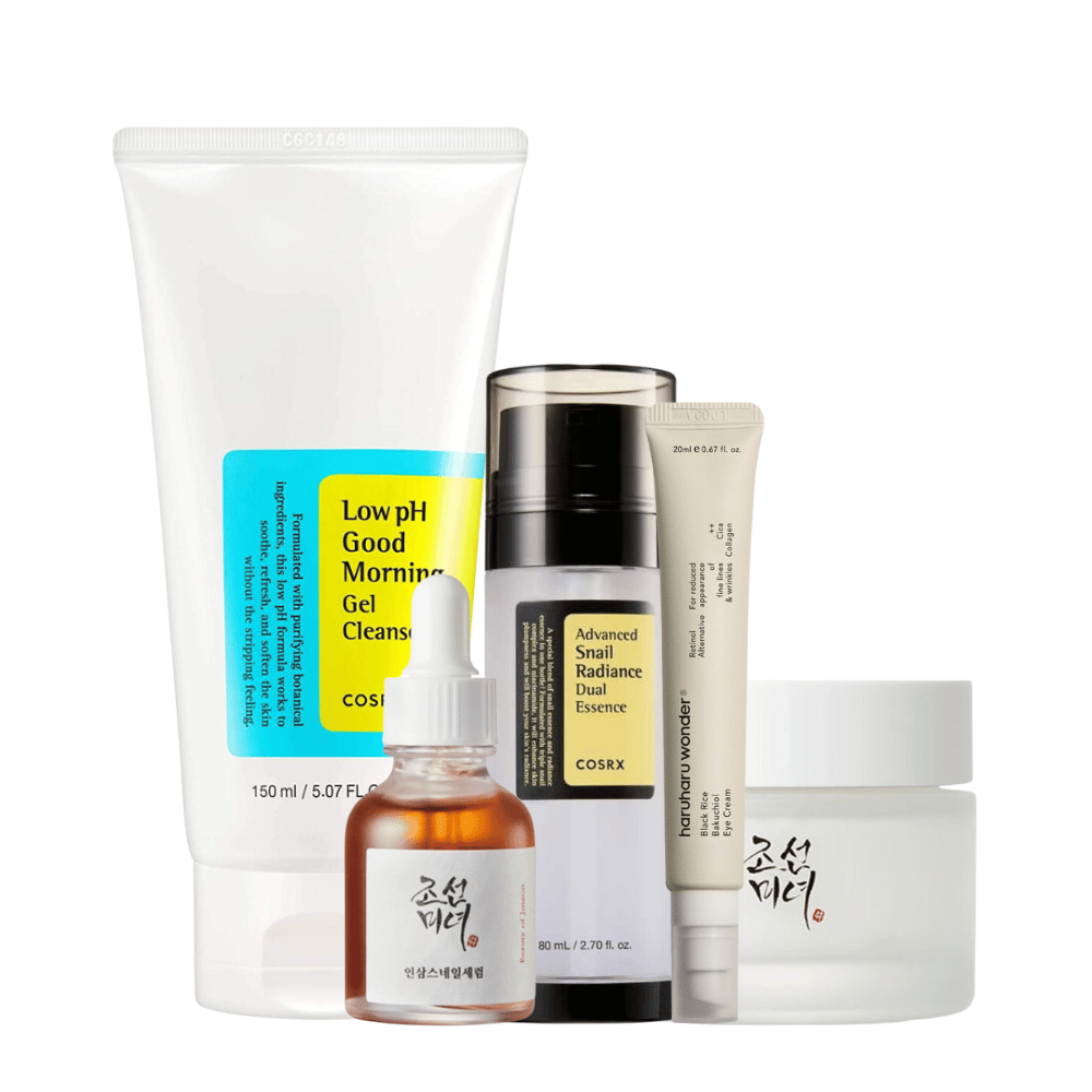 Μια επιλογή από K-Beauty Mature Skin Time Revers Kit για σημάδια γήρανσης σε λευκό φόντο.