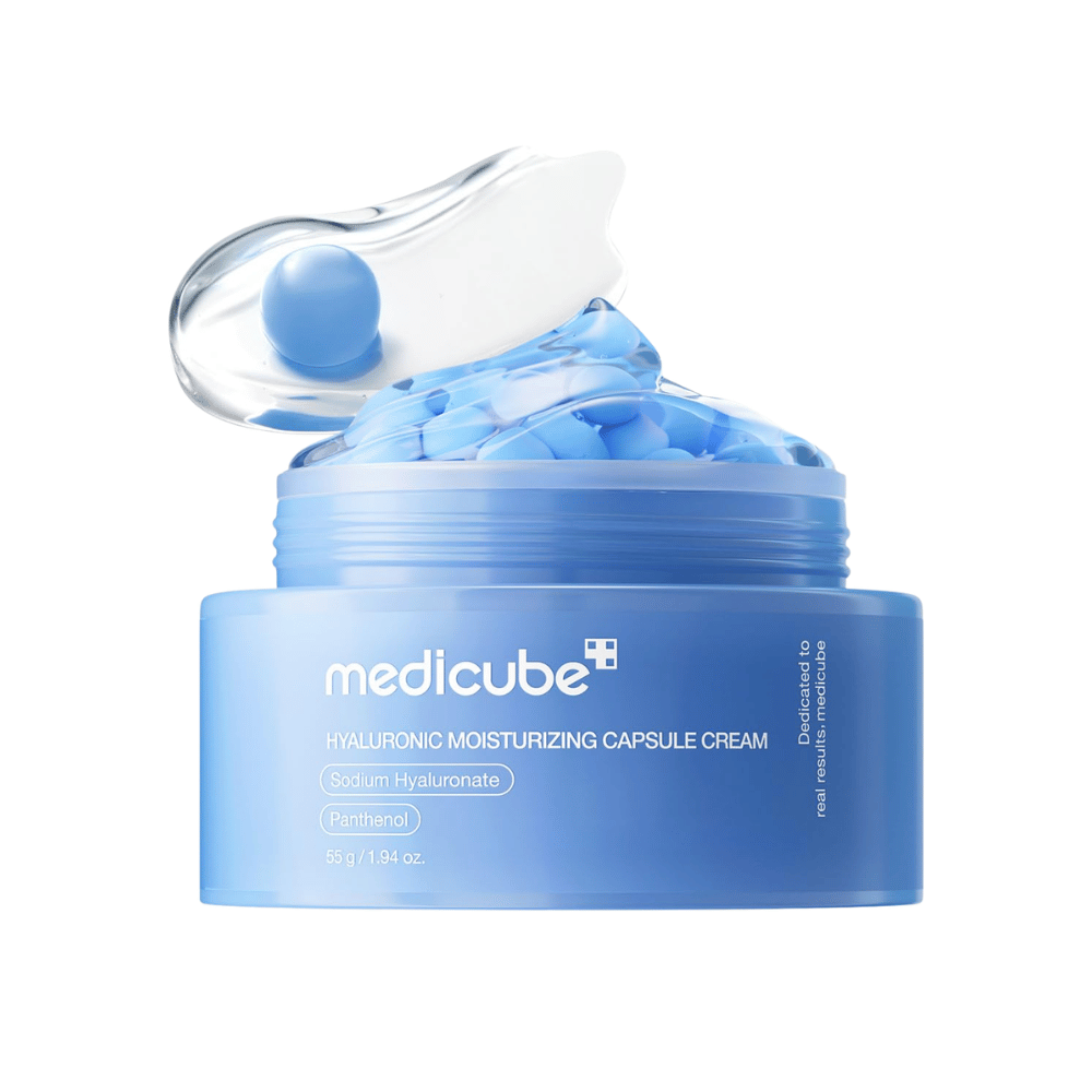 5. Medicube Hyaluronic Moisturizing Capsule Cream 55 g – ενυδατική κρέμα σε κάψουλες σε μπλε βαζάκι