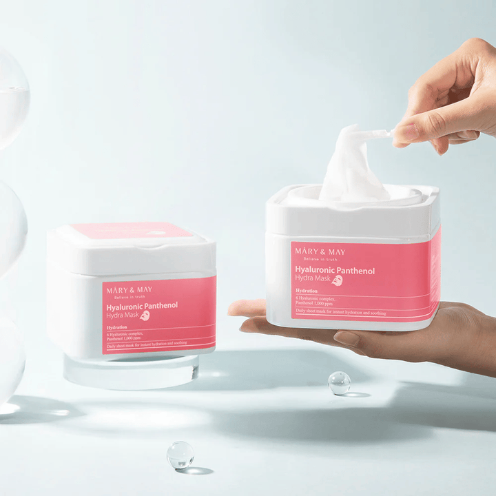 Mary & May Hyaluronic Panthenol Hydra Mask καθημερινή μάσκα σε φύλλο – καταπραϋντική και ενυδατική μάσκα που ενισχύει το φραγμό της επιδερμίδας