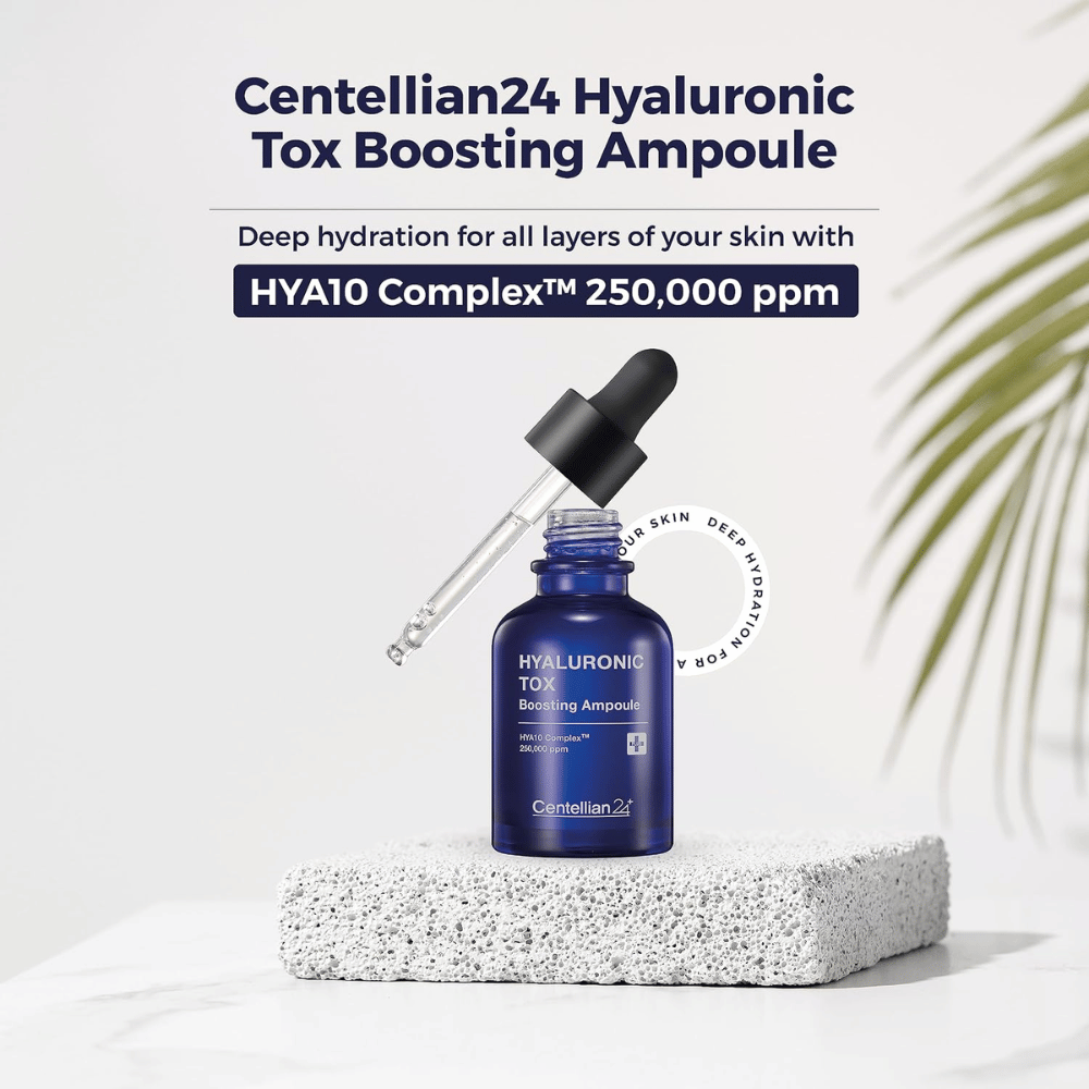 4. Centellian24 Hyaluronic Tox Boosting Ampoule – μπλε μπουκάλι ορού με πιπέτα και HYΛ10 Complex
