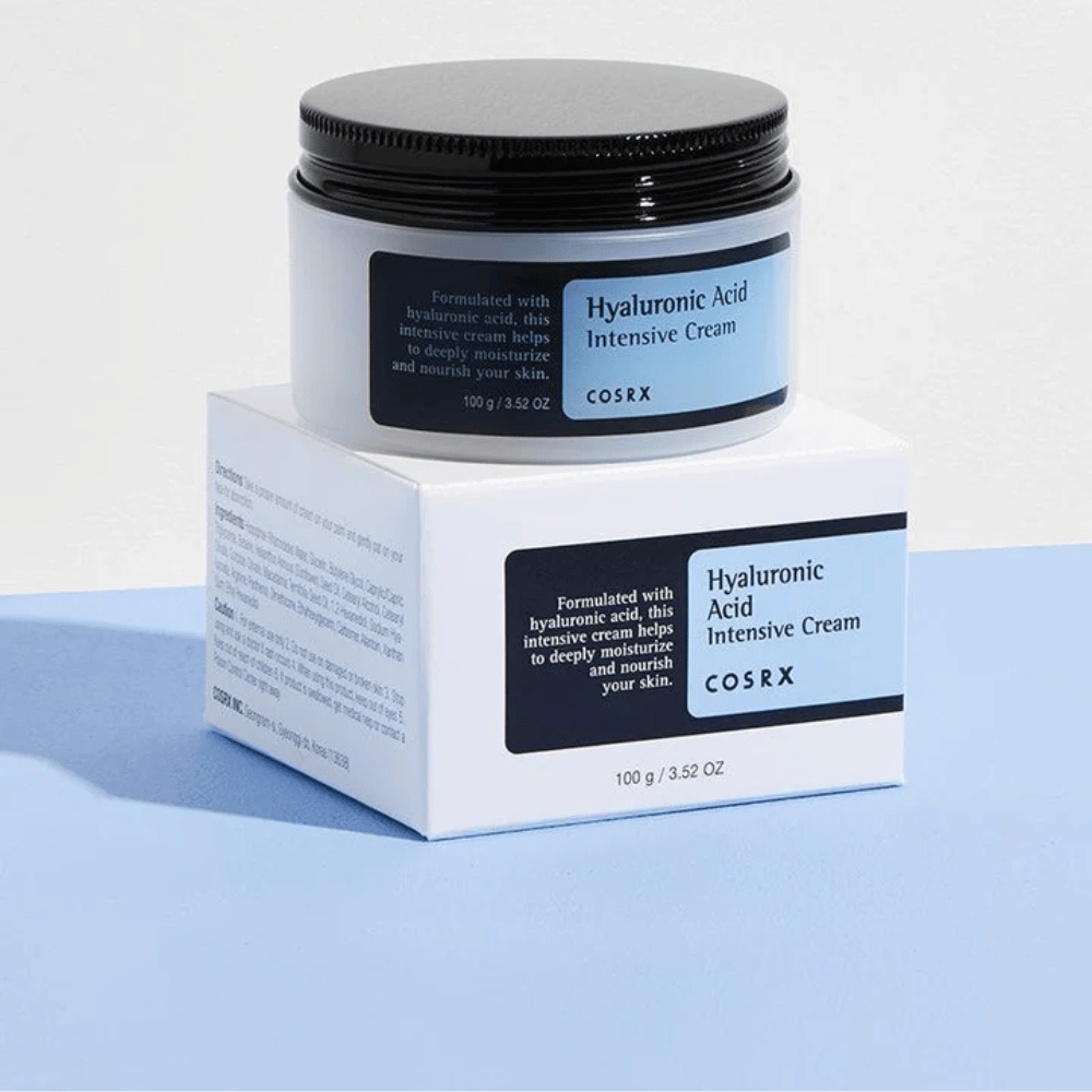 COSRX Hyaluronic Acid Intensive Cream 100 g σε βάζο με κουτί – εντατική κρέμα προσώπου με υαλουρονικό οξύ για βαθιά ενυδάτωση και ενισχυμένο φραγμό του δέρματος