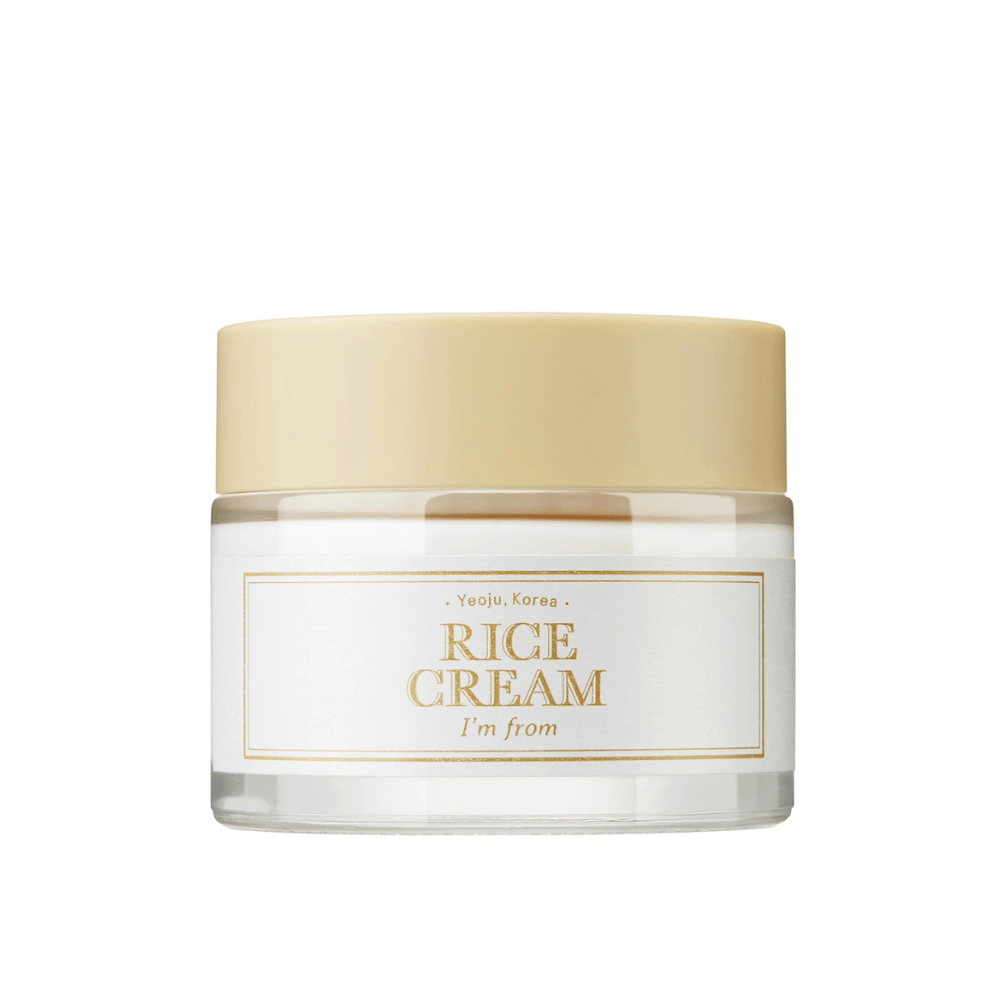 Ένα βάζο με την επιγραφή "RICE CREAM" και "I'm from" καθώς και μια αναφορά στο "Yeoju, Κορέα" στην ετικέτα.