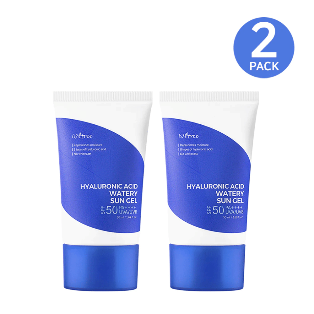 Δύο σωλήνες Isntree Hyaluronic Acid Watery Sun Gel Set με SPF 50+ αντηλιακό σετ.