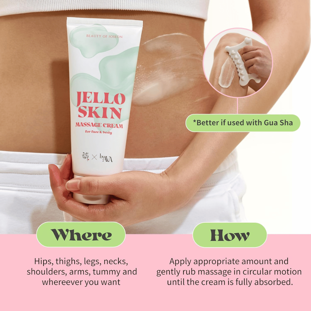 Beauty of Joseon Jello Skin Massage Cream χρησιμοποιείται στην κοιλιά και το σώμα για ενυδατικό μασάζ με απαλή και ευχάριστη ολίσθηση.