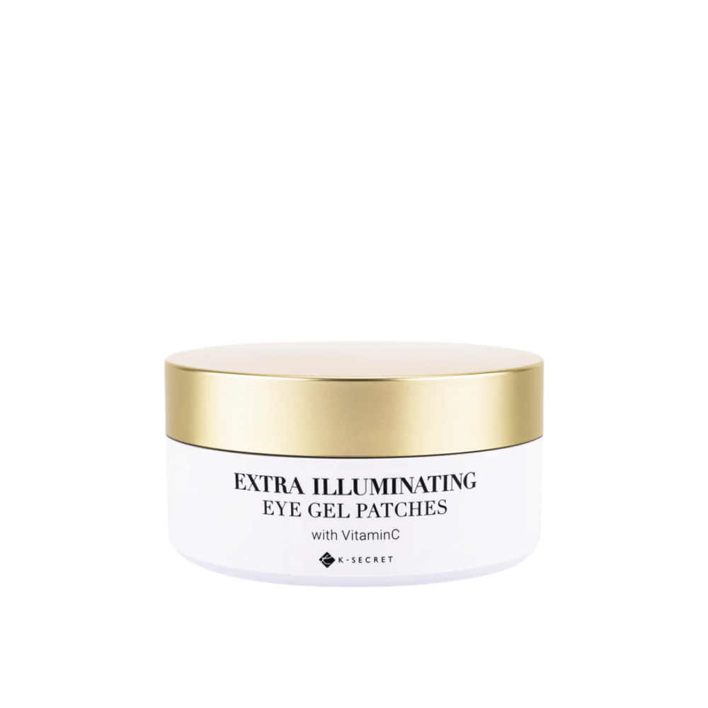 Βάζο με K-Secret Extra Illuminating Eye Gel Patches με βιταμίνη C και χρυσό καπάκι.