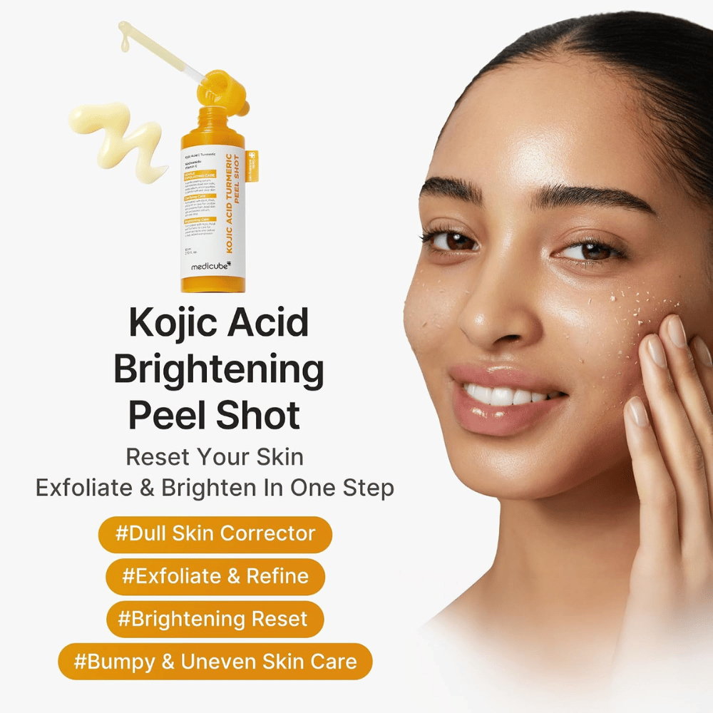 Medicube Kojic Acid Turmeric Peel Shot – κορεατικό πίλινγκ για θαμπή και ανομοιόμορφη επιδερμίδα που απολεπίζει και χαρίζει περισσότερη λάμψη στο δέρμα.