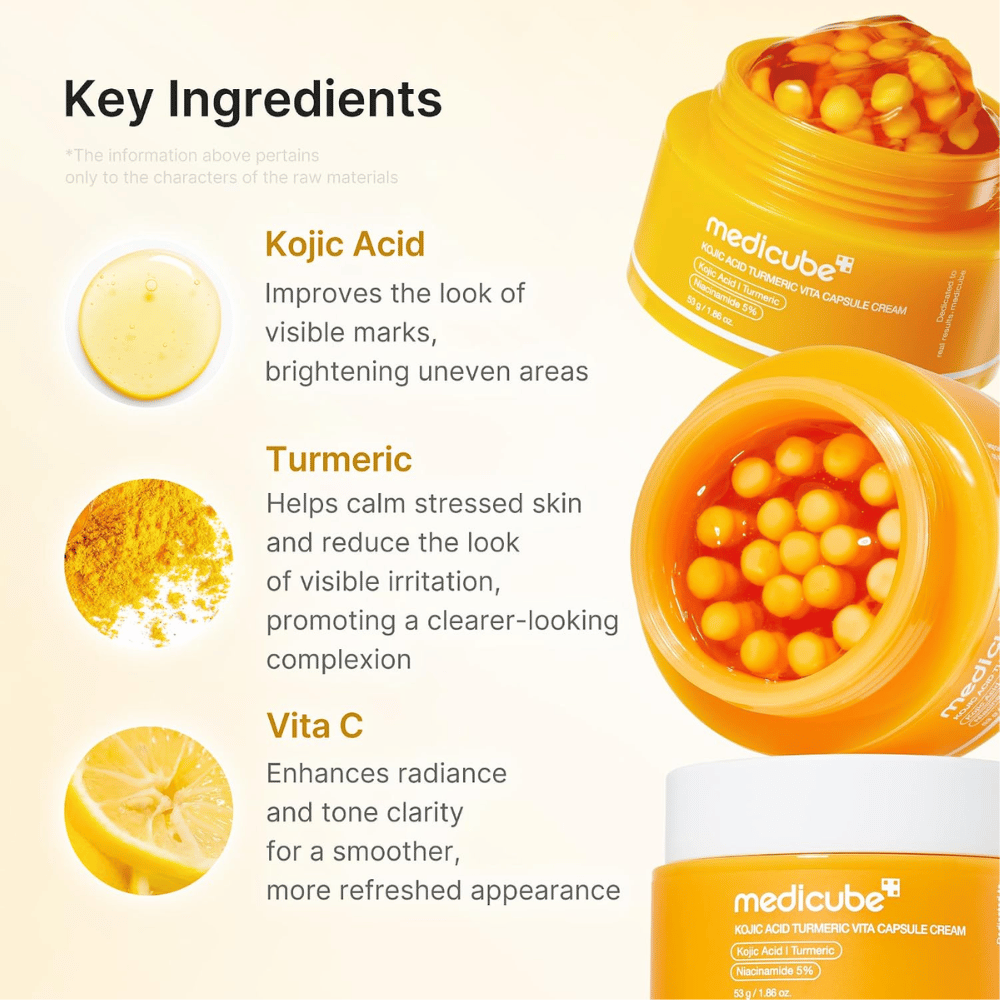 3. Medicube Kojic Acid Turmeric Vita Capsule Cream – κρέμα προσώπου με κοτζικό οξύ, κουρκουμά και βιταμίνη C για πιο ομοιόμορφο τόνο επιδερμίδας
