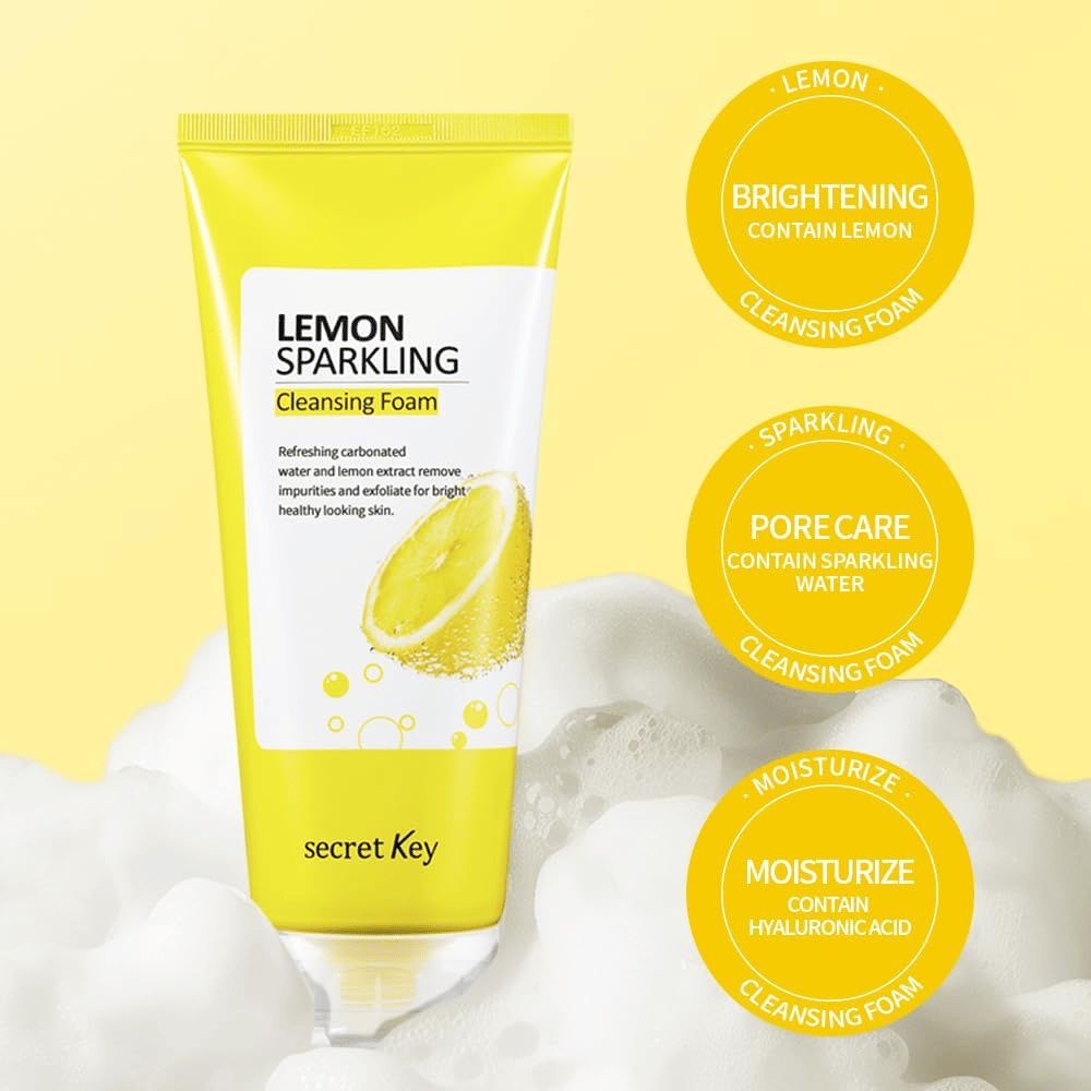 Secret Key Lemon Sparkling Cleansing Foam – αφρώδες καθαριστικό προσώπου που καθαρίζει τους πόρους, ενυδατώνει με υαλουρονικό οξύ και φωτίζει το δέρμα.