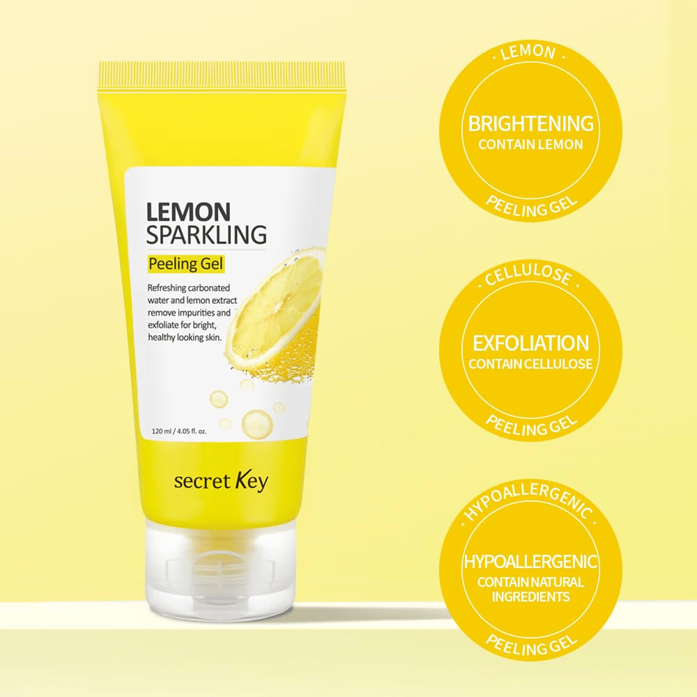 Secret Key Lemon Sparkling Peeling Gel – περιέχει λεμόνι και κυτταρίνη για απολέπιση, λάμψη και πιο απαλή επιδερμίδα, απαλό για ευαίσθητο δέρμα.
