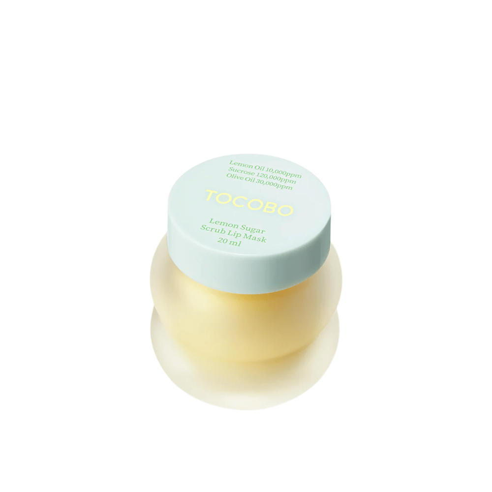 Εικόνα προϊόντος σε κλειστό βάζο του Tocobo Lemon Sugar Scrub Lip Mask 20 ml, σε λευκό φόντο.