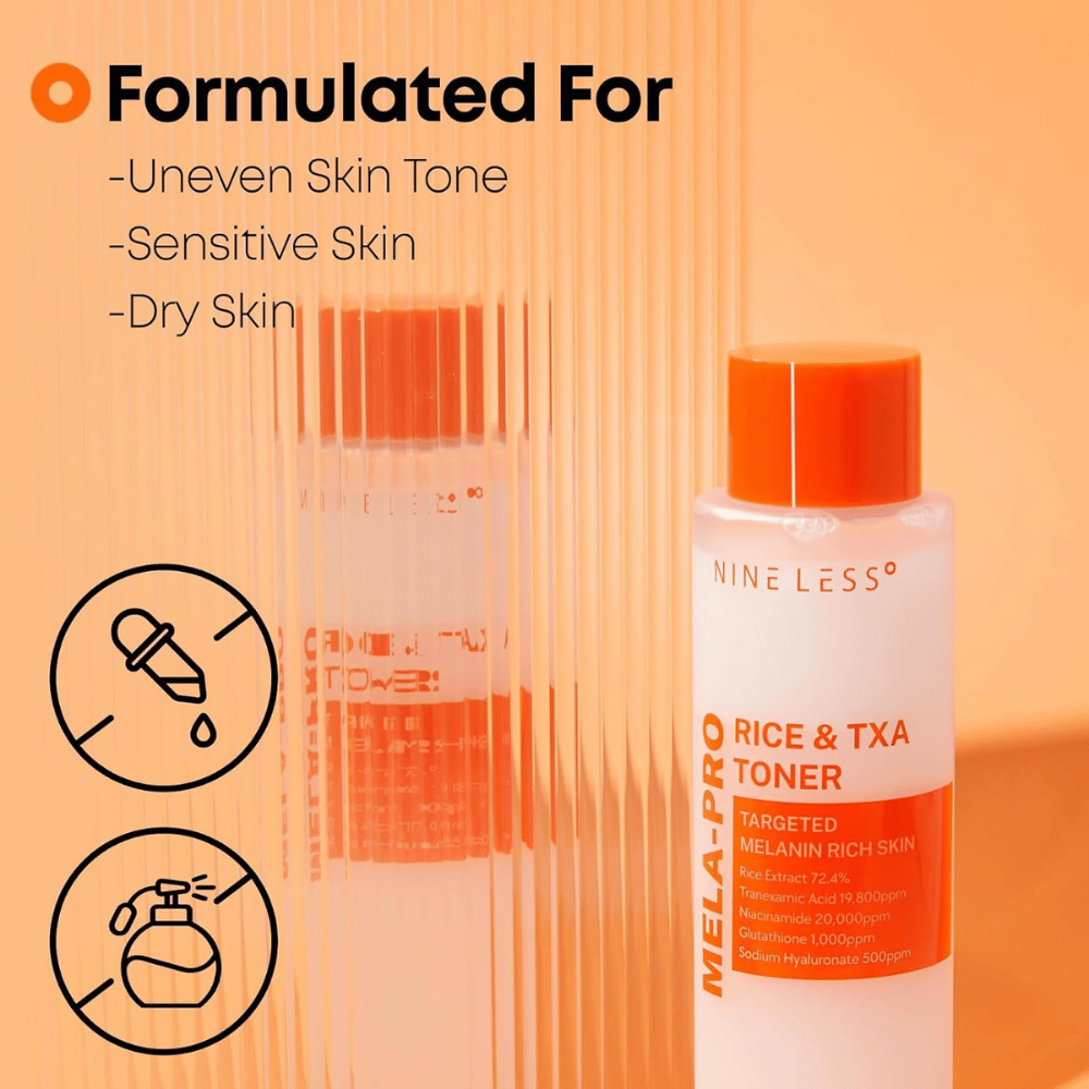 2. NINE LESS MELA-PRO Rice & TXA Toner – λοσιόν προσώπου για ανομοιόμορφο τόνο επιδερμίδας, ευαίσθητη και ξηρή επιδερμίδα με εκχύλισμα ρυζιού και τρανεξαμικό οξύ