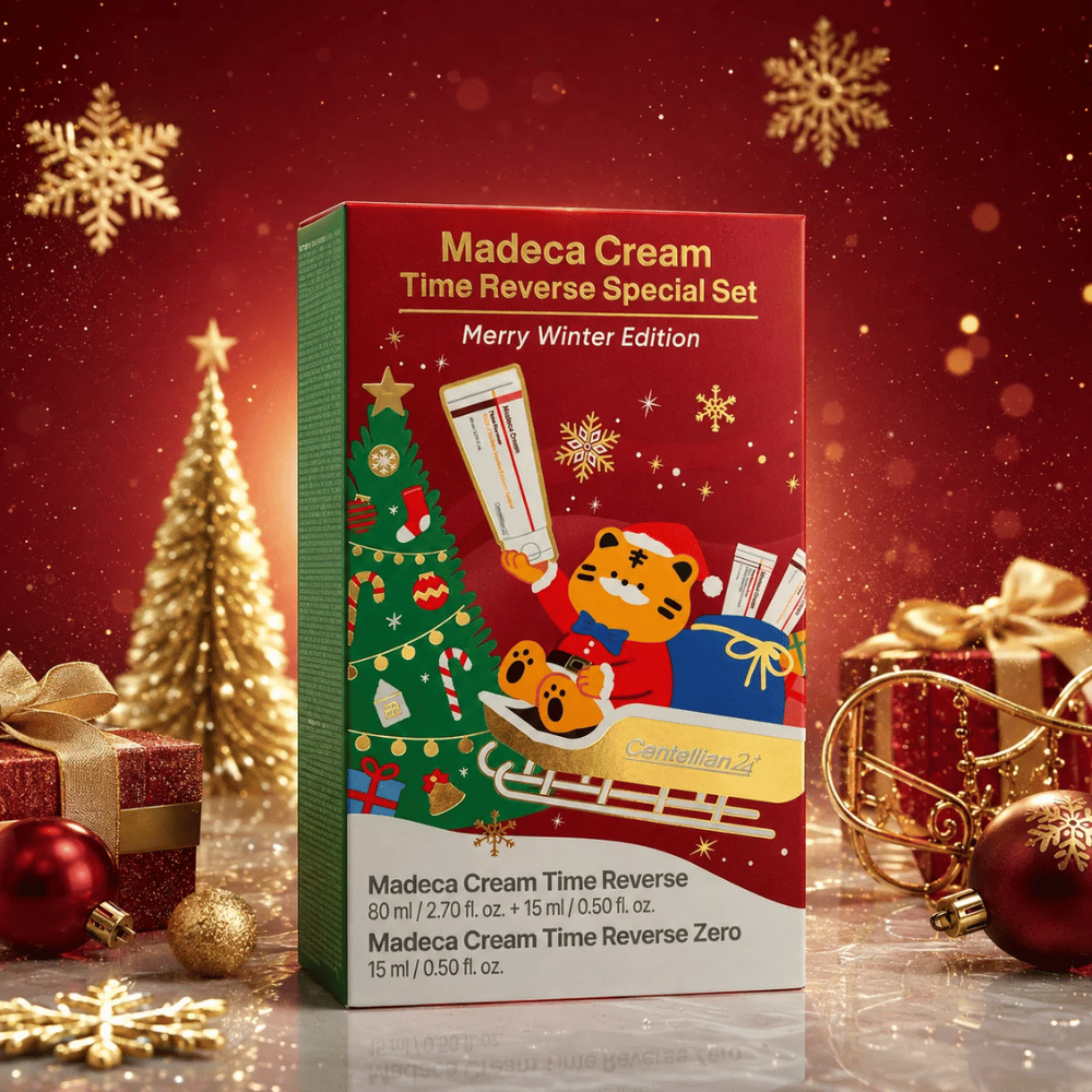 3. Centellian24 Madeca Cream Time Reverse Special Set Merry Winter Edition – χριστουγεννιάτικη συσκευασία με χριστουγεννιάτικο δέντρο, δώρα και χρυσές λεπτομέρειες