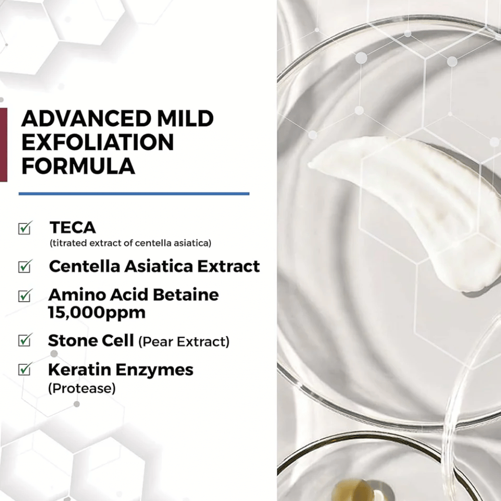 Centellian24 Madeca Amino Acid Cleansing Foam συστατικά – απαλή απολεπιστική φόρμουλα με TECA, εκχύλισμα Centella Asiatica, αμινοξέα και ένζυμα κερατίνης που βοηθούν στον απαλό καθαρισμό του δέρματος και την απομάκρυνση των νεκρών κυττάρων του δέρματος.