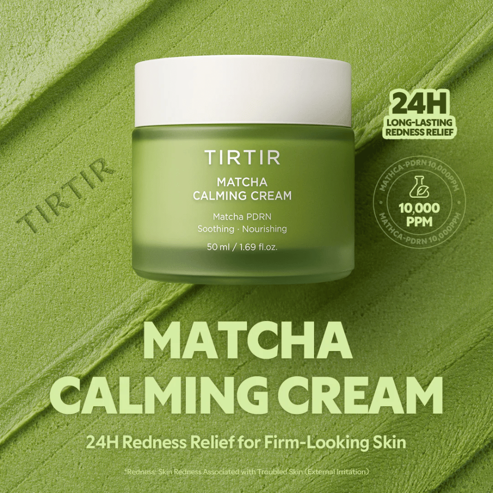 TIRTIR Matcha Calming Cream με κεραμίδια, πανθενόλη και πεπτίδια που ενυδατώνουν σε βάθος, ενισχύουν τον δερματικό φραγμό και βελτιώνουν την ελαστικότητα.
