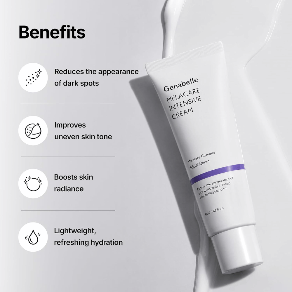 2. Genabelle Melacare Intensive Cream – ενυδατική κρέμα προσώπου που καταπολεμά τις ορατές σκούρες κηλίδες, τον ανομοιόμορφο τόνο επιδερμίδας και χαρίζει λάμψη