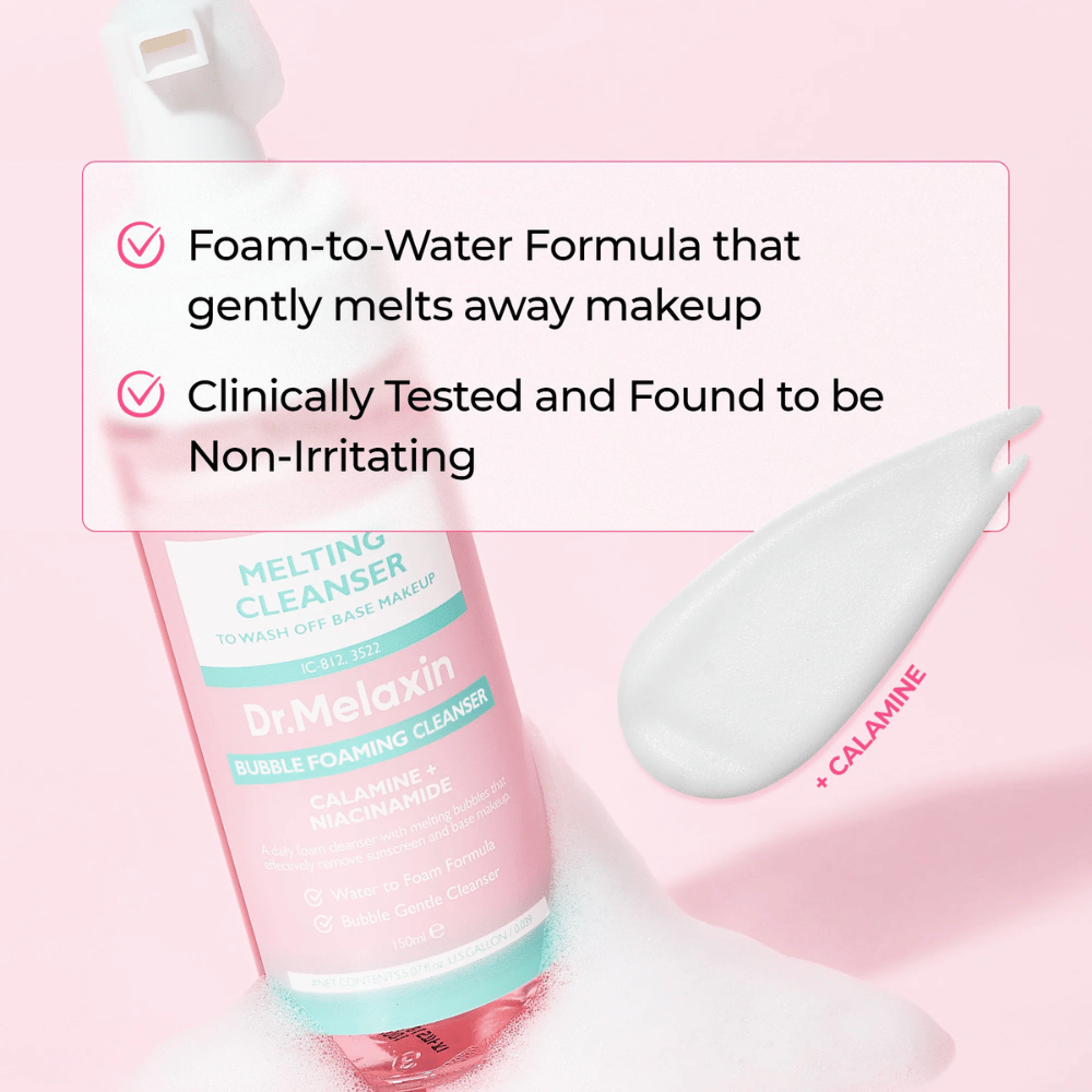 Φόρμουλα από αφρό σε νερό σε Dr. Melaxin Melting Cleanser που απομακρύνει αποτελεσματικά το μακιγιάζ και τις ακαθαρσίες