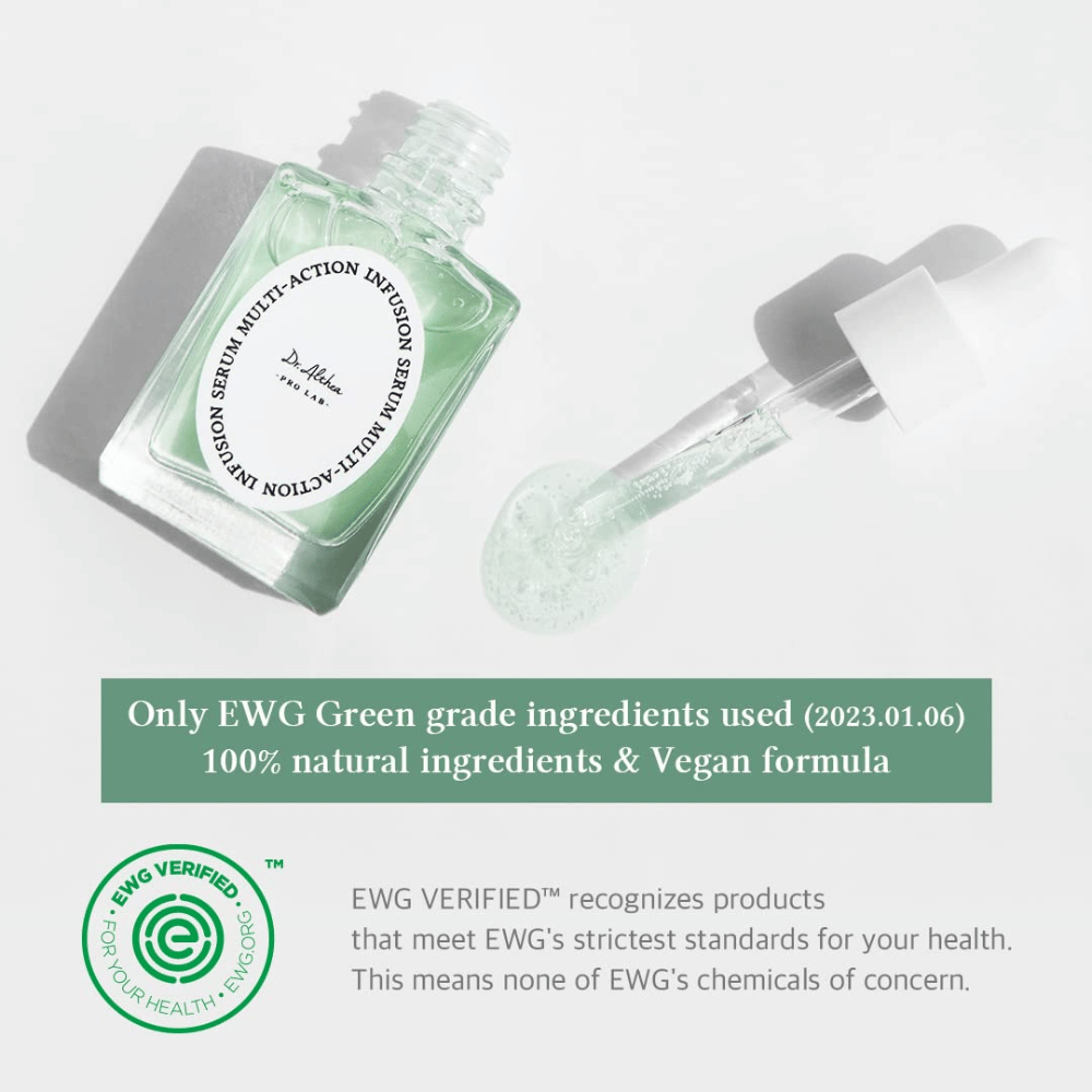 Dr. Althea Multi Action Infusion Serum με βίγκαν φόρμουλα και πιστοποιημένα συστατικά από την EWG, απαλό για ευαίσθητο δέρμα και χωρίς επιβλαβείς ουσίες.