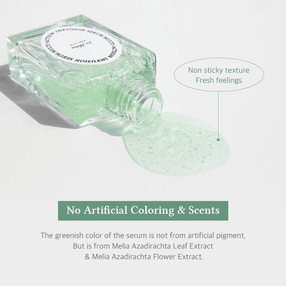 Dr. Althea Multi Action Infusion Serum με ελαφριά, φρέσκια υφή χωρίς κολλώδη αίσθηση, εμπλουτισμένο με φυσικά συστατικά και χωρίς άρωμα.