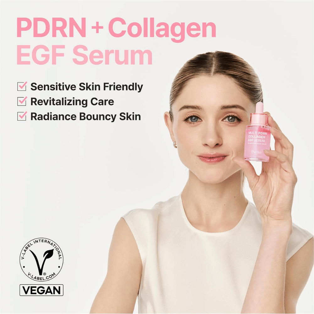 Purito Multi PDRN Collagen EGF Serum – vegan ορός για ευαίσθητη επιδερμίδα, λάμψη και σφριγηλότητα.
