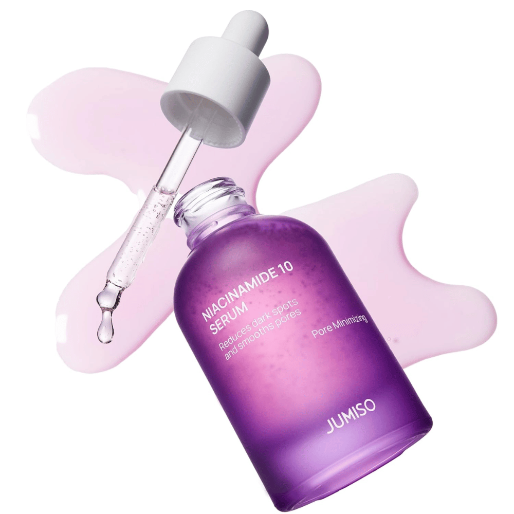 Jumiso Niacinamide 10 Serum με πιπέτα. Ο ορός περιέχει 10% νιασιναμίδη που μειώνει τις σκοτεινές κηλίδες, εξισορροπεί το σμήγμα και βελτιώνει τους πόρους.
