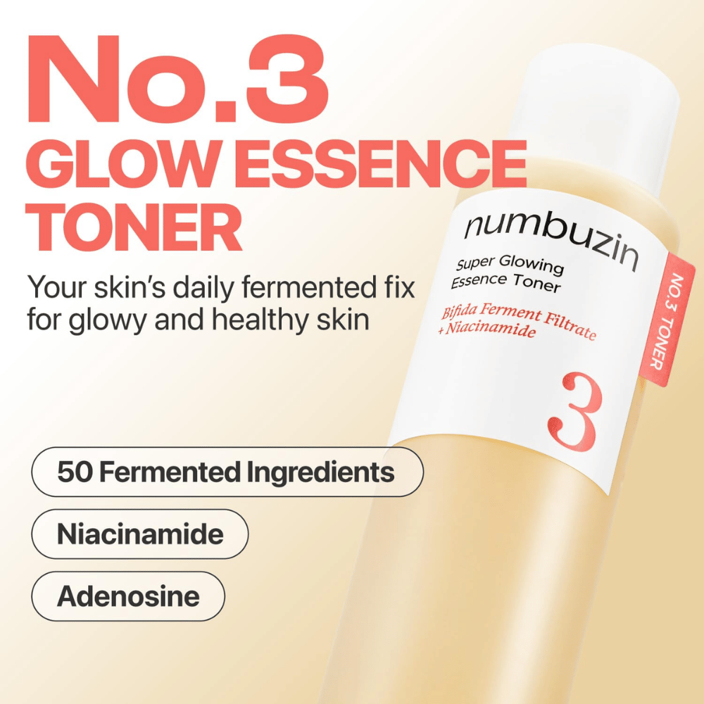 Numbuzin No.3 Glow Essence Toner – καθημερινή ζυμωμένη ουσία για υγιές, ενυδατωμένο και λαμπερό δέρμα.
