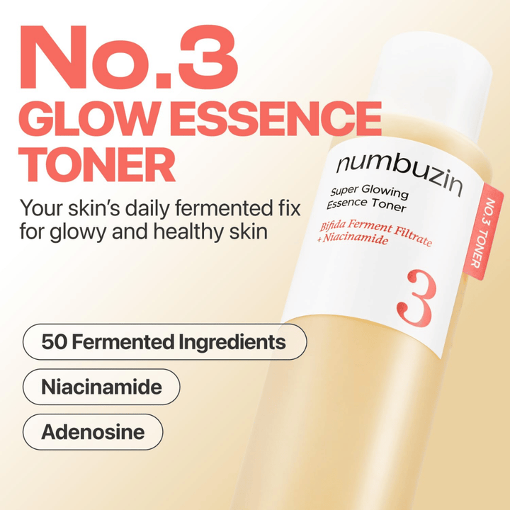 Numbuzin No.3 Glow Essence Toner – καθημερινή ζυμωμένη ουσία για υγιές, ενυδατωμένο και λαμπερό δέρμα.