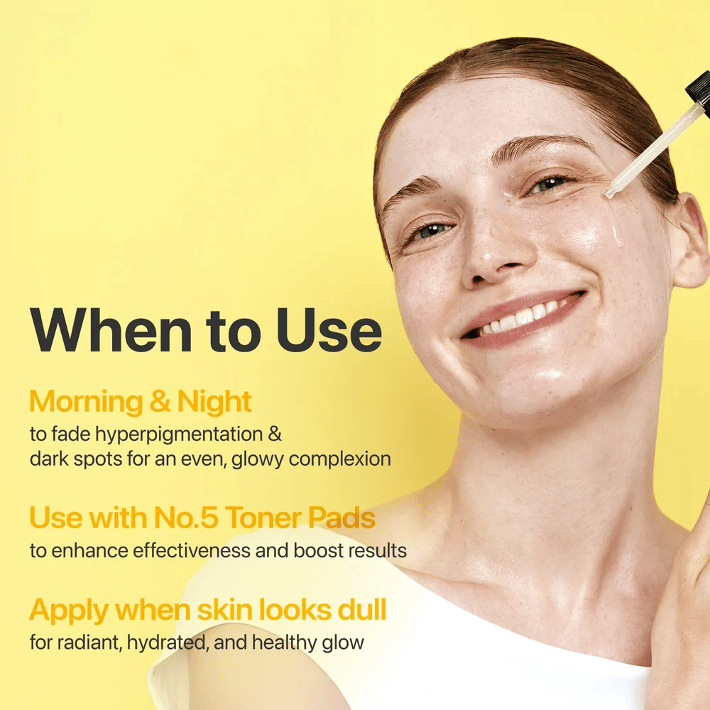 numbuzin No.5+ Glutathione Vitamin Concentrated Serum – ορός για πρωί και βράδυ που βοηθά κατά της υπερμελάγχρωσης, των σκούρων κηλίδων και της θαμπής επιδερμίδας.