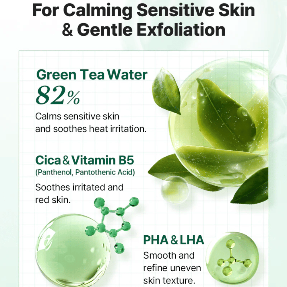 Ενημερωτική εικόνα για το COSRX One Step Original Clear Skin Calming Pad με νερό πράσινου τσαγιού, Cica, βιταμίνη B5 καθώς και ήπια απολέπιση με PHA και LHA.