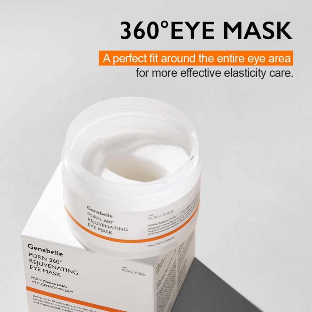 Genabelle PDRN 360° Rejuvenating Eye Mask με εφαρμογή 360 μοιρών που καλύπτει ολόκληρη την περιοχή των ματιών για αποτελεσματική φροντίδα και βελτιωμένη ελαστικότητα.