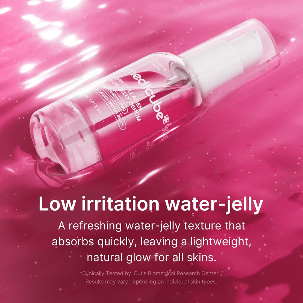 Medicube PDRN Collagen Glow Jelly Serum με ελαφριά υφή water-gel που απορροφάται γρήγορα και χαρίζει λάμψη
