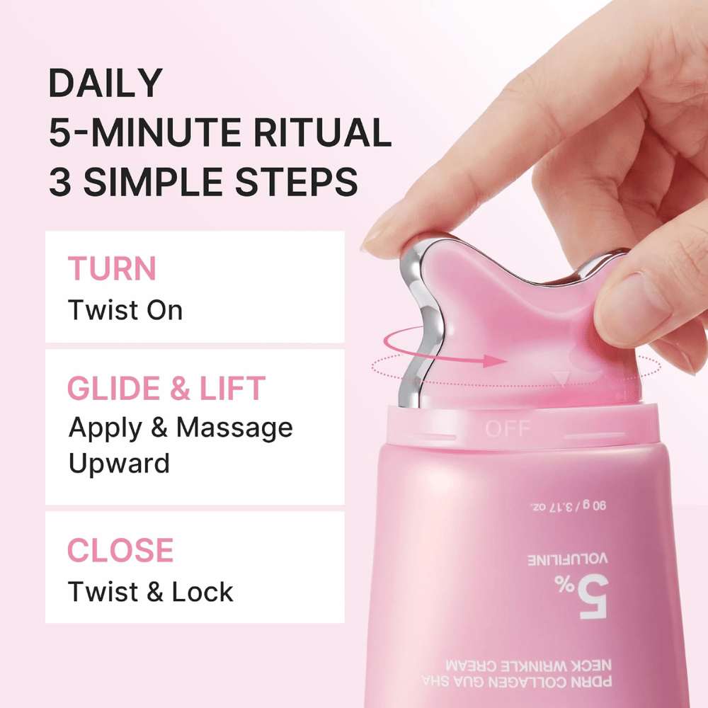1. Medicube PDRN Collagen Gua Sha Neck Wrinkle Cream – εφαρμογή και μασάζ σε τρία απλά βήματα