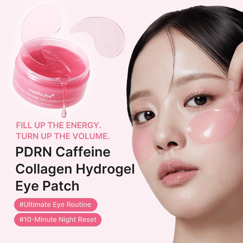 4. Medicube PDRN Pink Caffeine Collagen Eye Patch – ενυδατικές ροζ μάσκες ματιών υδρογέλης που χαρίζουν λάμψη στην επιδερμίδα
