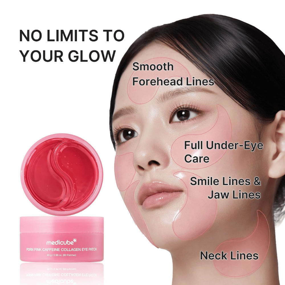1. Medicube PDRN Pink Caffeine Collagen Eye Patch – μάσκες υδρογέλης για λεπτές γραμμές γύρω από τα μάτια, το μέτωπο, τη γραμμή του σαγονιού και τον λαιμό