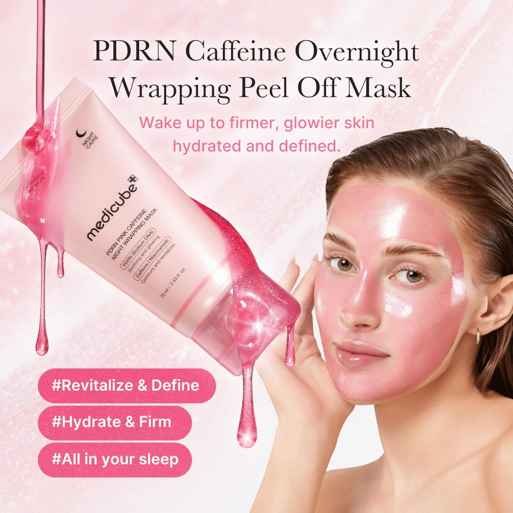 Medicube PDRN Pink Caffeine Night Wrapping Mask – ροζ peel off μάσκα νύχτας με PDRN και καφεΐνη για ενυδάτωση, λάμψη και πιο σφριγηλή αίσθηση.