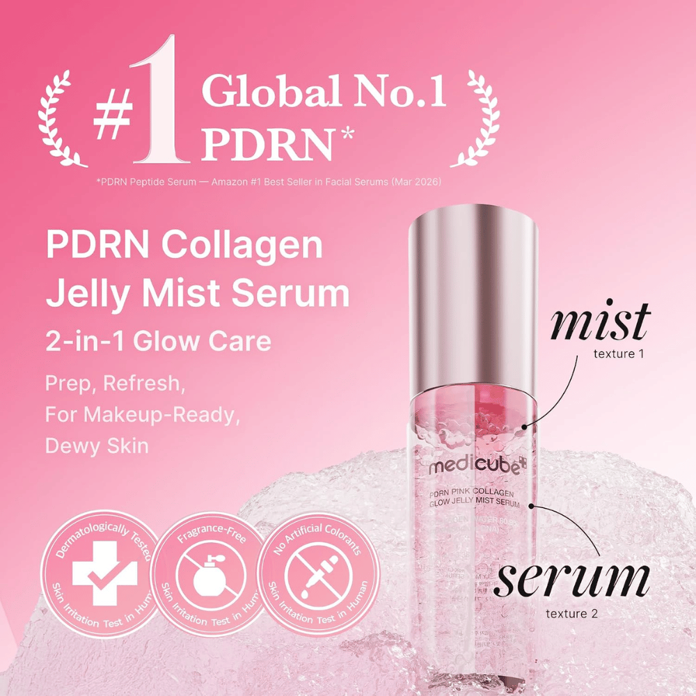 5. Medicube PDRN Pink Collagen Glow Jelly Mist Serum 60 ml – mist προσώπου και ορός δύο σε ένα για ενυδατωμένη επιδερμίδα με λάμψη